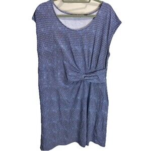 LANDS' END Size 1X (16-18) Cap Sleeve Blue Floral Twist Front Fit & Flare Dress